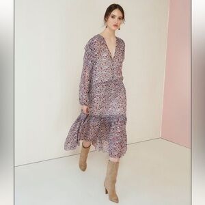 Anthropologie Magali Pascal Kazane Floral Chiffon Midi Dress XS Romantic